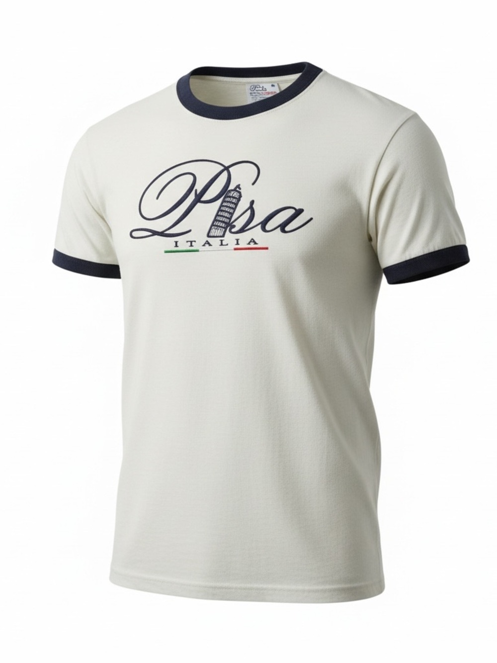 Cream Ringer Short Sleeve Tee with Navy Trim